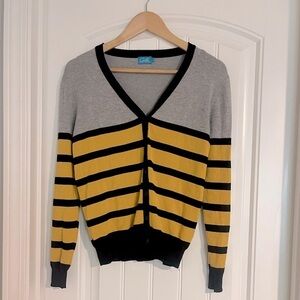 Cielo Gray Mustard Bee Stripes Cardigan